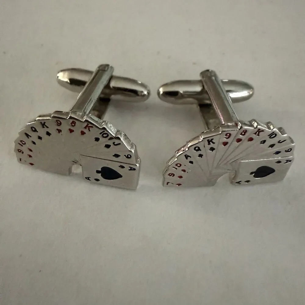Men's Classic Playing Card Cuff links Silver Tone Ace Of Spades Front Card